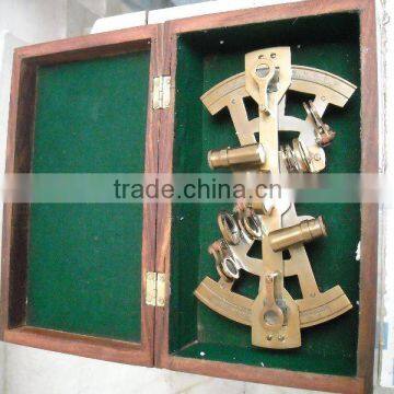 Double 4 inch nautical sextant in antique finish with wooden box 1027