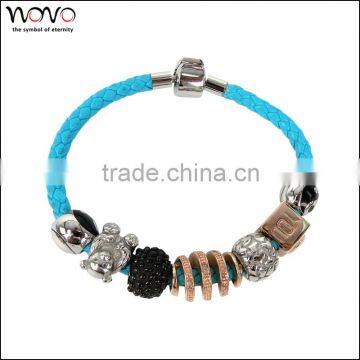 color beads bracelet dubai fashion cow learther stainless steel bracelet