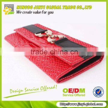 fashion ladies long PU leather wallet decorated with metal accessory