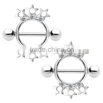 Star and CZ Design Nipple Shields Piercing Jewelry