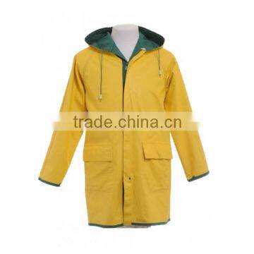 100% waterproof hood yellow PVC/polyester raincoat
