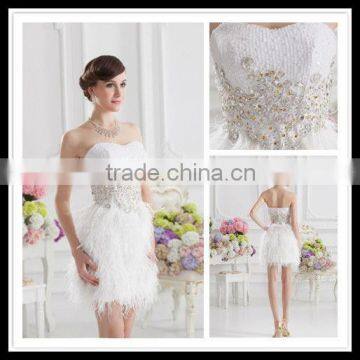 Real Sample White Sweetheart Sheath Ostrich Feather Applique Beaded Sequin Cocktail Dress xyy07-083