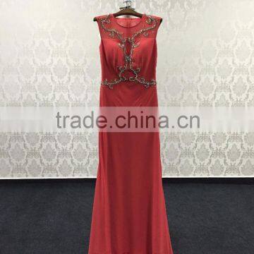 Jewel Illusion Neck Mermaid Chiffon Western Paris Ladies Evening Dress photo-5