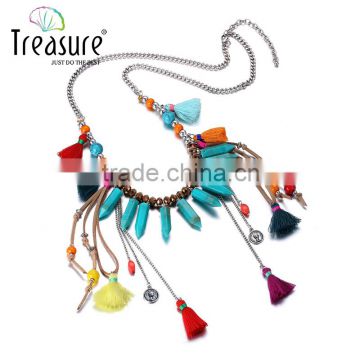 Chinese ethnic acrylic pendant wooden beads necklace for women; party necklace jewelry for wholesale 2016