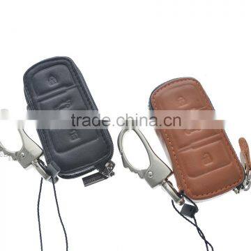 Car Genuine Leather Key Cover Case 3 Button Smart For Volkswagen VW Jetta MK6 Tiguan Passat Golf POLO CC 012 photo-2
