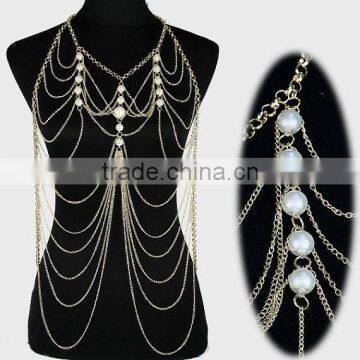 2015 hot sale and high quality bead alloy charming chain fabulous body chain necklace