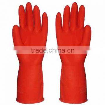 red color latex household glove