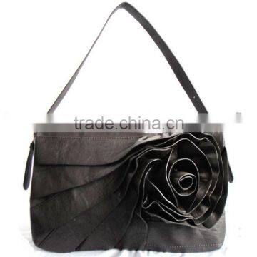Classical black PU handbag with flower