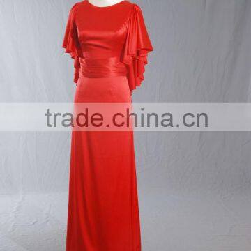 Red Backless Bat Sleeve Silk Satin Sheath Evening Dress EY0035