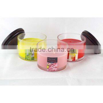 scented colored glass candle with wooden cover, size 12*8.4cm