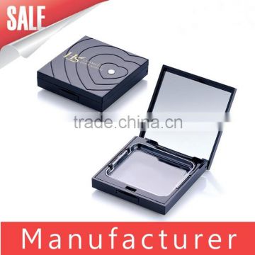 Black Square Makeup Plastic Face Powder Container With Mirror