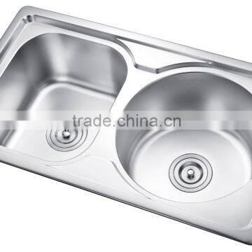 SC-201 China sanitary ware manufacturer double bowl 304 stainless steel kitchen sink