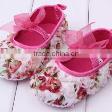 Spring & Autumn Toddler Girls Rose Flowers Lace Dress Shoes Beautiful Baby Girl Soft Comfortable Hot Pink Flowers Crib Shoes