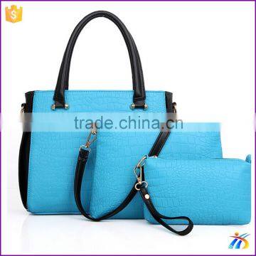 Hot selling sky blue handbag for women set bags online