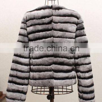 Luxurious Real Chinchilla Rex Rabbit Fur Coat For Sexy Women / Long Fur Overcoat photo-6