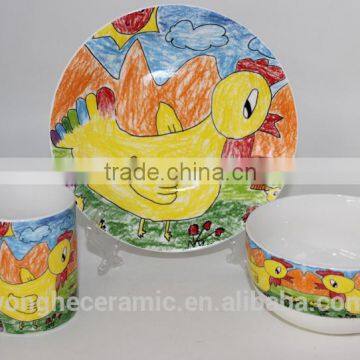 3pcs ceramic dinner set for Children