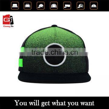 OEM Wholesale Promotional Green Cotton Embroidery Patch Flat Brim Mesh Trucker Snapback Cap