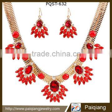 Wholesale fashion latest design luxury red diamond fashion wedding jewelry set