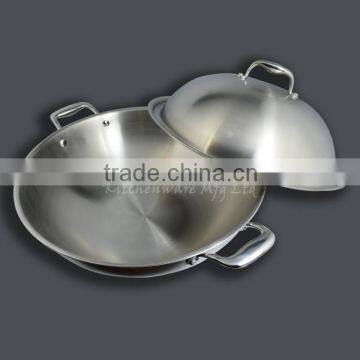 Evenly heating Chinese style SS18/8 3-layer wok pan