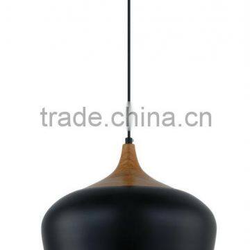 E27 Modern Hanging Lighting,Metal & Timber Shade Pendant Light