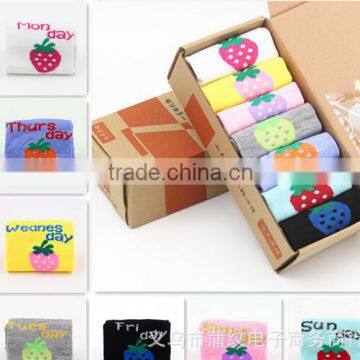 012005 High quality swwet fruit printed 100% cotton gift box socks 2015