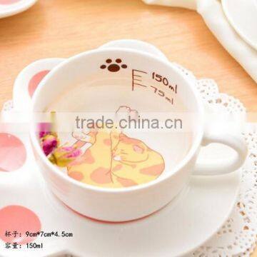 Creative Lovely Pussy Cat Ceramic Coffee Mug Set With Tea Tray, Promotional Pocelain Kitty Series of 2-piece Suit photo-4