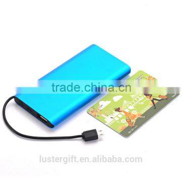 2016 New hot products Built in Cable Portable 4000mAh Polymer Battery Aluminum Metal Ultrathin Slim Credit Card Power Bank