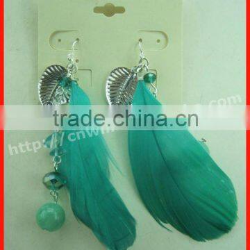 Turquoise Earrings Real Feather Earrings With Heart Charms