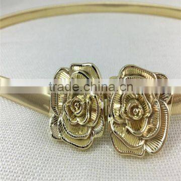 gold rose buckle stretch chain metal belt for dress