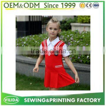 Primary School uniform with white shirt and red dress Custom school uniforms design with pictures