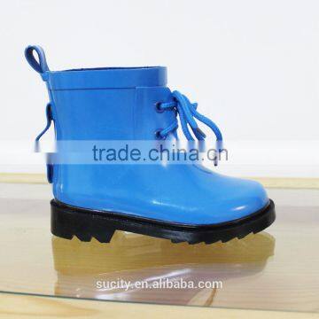 Red Kids Jelly Ankle Western Rubber Rain Boots With Shoelace photo-5