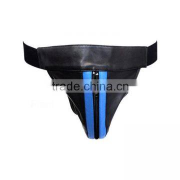 Men's Real Leather Blue Stripes Jock Strap Brief G-String Thong Underwear