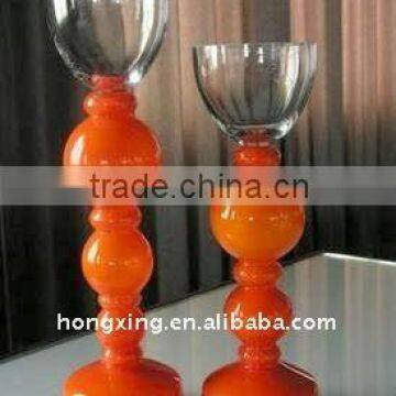 Glass Candle Holder in Clear and Orange