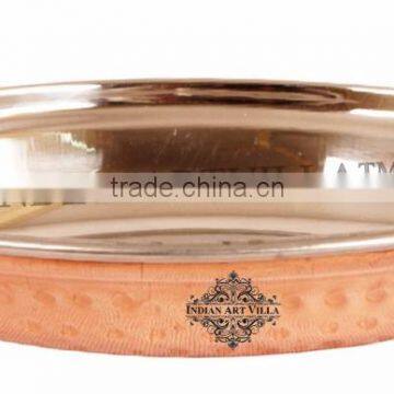 IndianArtVilla Handmade Steel Copper Serveware Dish Serving Oval Platter Plate 400 ML - Home Restaurant Hotel Kitchen Dining war