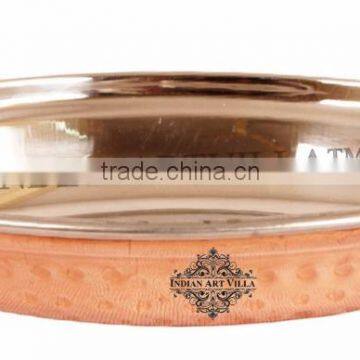 IndianArtVilla Handmade Steel Copper Serveware Dish Serving Oval Platter Plate 400 ML - Home Restaurant Hotel Kitchen Dining War