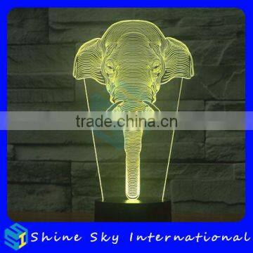 Acrylic Elephant Shaped 3D LED Night Light Creative Stereoscopic 7 Colors Flashing Touch LED Night Light