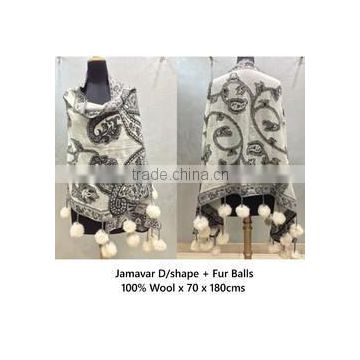 Jamavar Shawls Jamavar D/Shape Fur balls 02