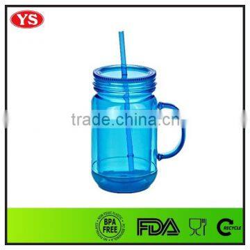 20oz Plastic Custom Mason Mug Tumbler With Handle and Straw