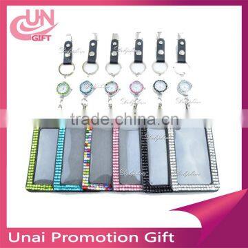 5 mm Crystal Watch 2 IN 1 Vertical ID Badge Holder Key ring with Metal Clip