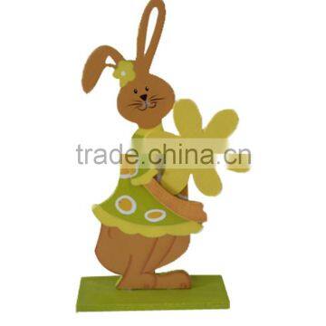 Easter Wooden rabbit with flower on topdesk decoration for home decorative