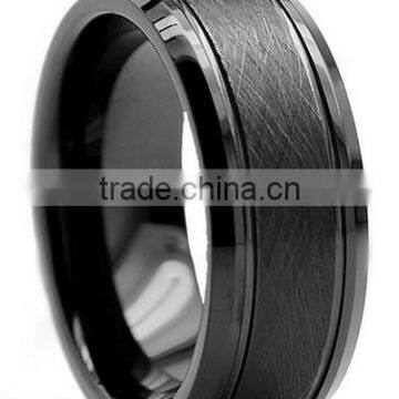 8MM Black Tungsten Carbide Ring, Men's Black Brushed Textured Center Ring