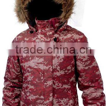 camping gear hot design ski outdoor jacket with fur hood snow wear camoflague jacket