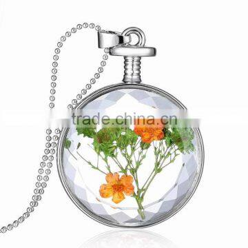 Fashion new summer beautiful gold chian real flower jewelry wishing bottle pendant essential oil necklace