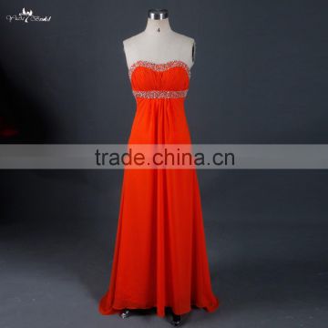 RSE672 Beaded Coral Color Chiffon Bridesmaid Dresses Patterns Long