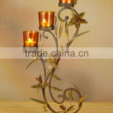 T-LITE HOLDER TREE IRON WITH GLASS VOTIVE