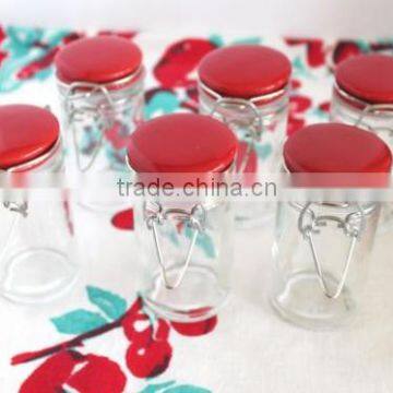 FARMHOUSE Inspired Retro RED Ceramic LIDS Glass Kitchen SPICE JARS