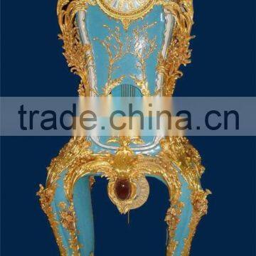 Emperial Cellectable World Treasure Gold Plated Brass Engraved Table Clock, Noble Crown Turquoise Ceramic Decorative Desk Clock photo-3