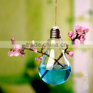 Creative indoor decoration bulb shaped hanging clear glass vase