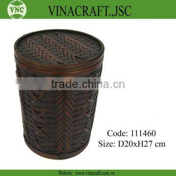 Dark brown bamboo craft basket with lid