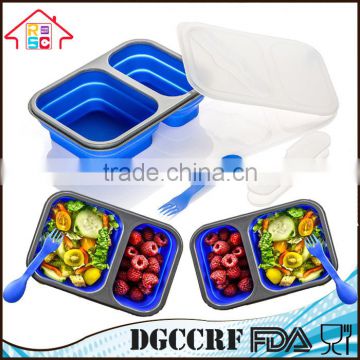 Collapsible Leakproof Silicone Compartments Lunch Bento Box